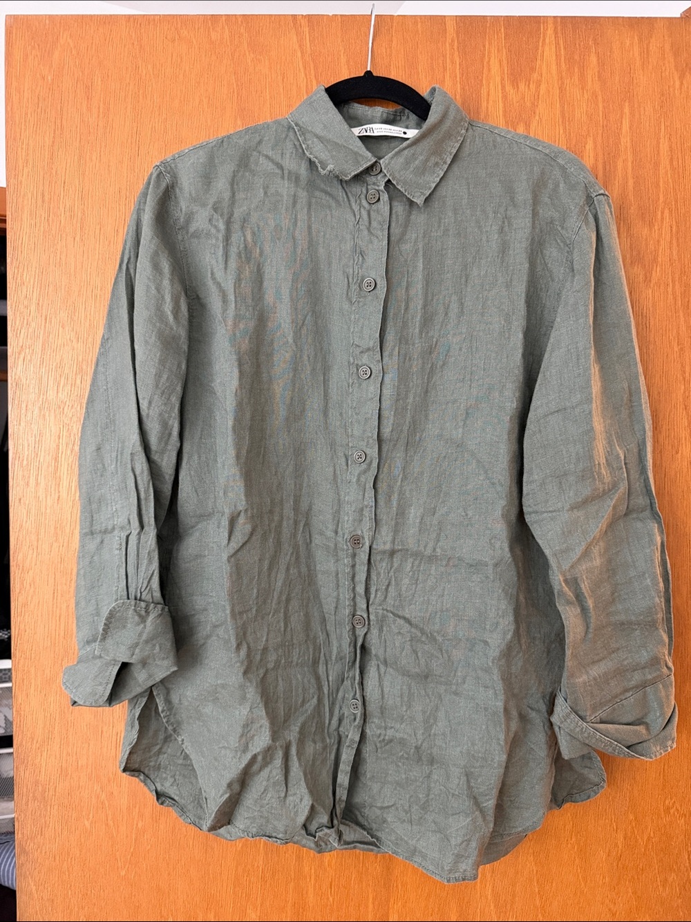 Zara Olive Green Women's Linen Button-Down Shirt